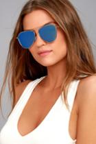 Lulus | Keep Dancing Silver And Blue Mirrored Aviator Sunglasses