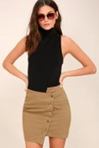 J.o.a. | Right Angle Light Brown Button-front Asymmetrical Skirt | Size Large | 100% Polyester | Lulus