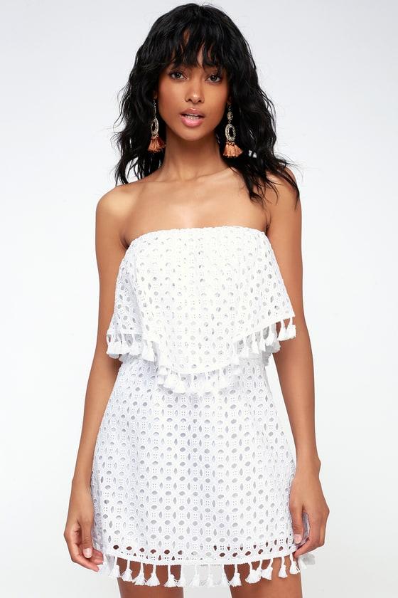 Jack By Bb Dakota Leighton White Eyelet Strapless Mini Dress | Lulus
