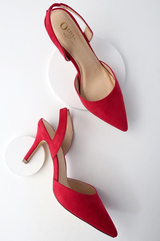 Olivia Jaymes Mathilda Red Suede Slingback Pumps | Lulus