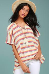Lulus At Sunset Cream Striped Poncho Top