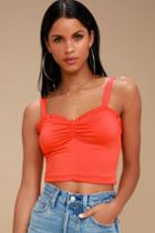 Lush Bellini Coral Red Ruffled Crop Top | Lulus