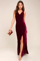 Lulus | Crushin' It Burgundy Velvet Maxi Dress | Size Large | Red