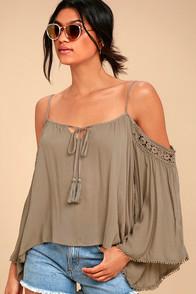 Lulus I Feel It Brown Lace Off-the-shoulder Top