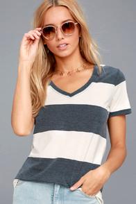 Z Supply The Venice Washed Navy Blue Striped Tee