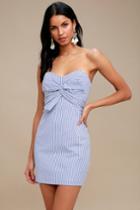 Newport Blue And White Striped Knotted Strapless Dress | Lulus