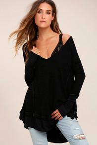 Free People Laguna Black Thermal Long Sleeve Top