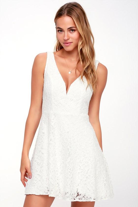 Declaring My Love White Lace Skater Dress | Lulus
