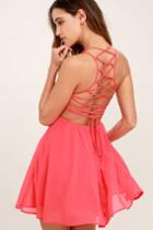 Lulus | Good Deeds Coral Pink Lace-up Dress | Size X-small | 100% Polyester