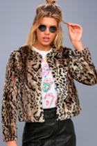 Bb Dakota | Mckinley Brown Leopard Print Faux Fur Jacket | Size X-small | 100% Polyester | Lulus