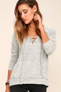 Lulus Slow Motion Heather Grey Lace-up Hoodie