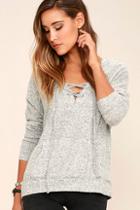 Lulus Slow Motion Heather Grey Lace-up Hoodie