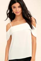 Lulus | Play A Tune White Off-the-shoulder Top | Size Large | 100% Polyester