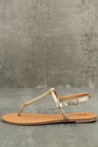 Qupid Cameron Gold Distressed Flat Sandal Heels | Lulus