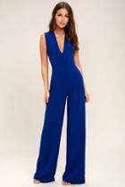Thinking Out Loud Royal Blue Backless Jumpsuit | Lulus
