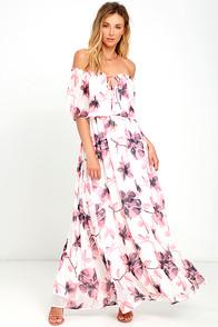 Lulus Infinite Love Ivory Floral Print Off-the-shoulder Maxi Dress