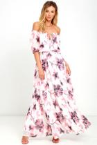 Lulus Infinite Love Ivory Floral Print Off-the-shoulder Maxi Dress