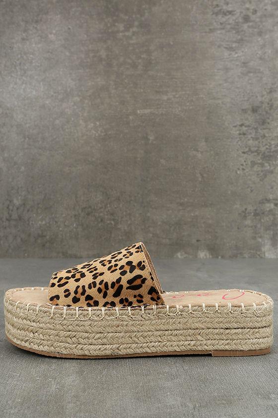 Coolway | Bora Leopard Pony Fur Flatform Espadrille Slides | Size 39/8.5 | Brown | Lulus