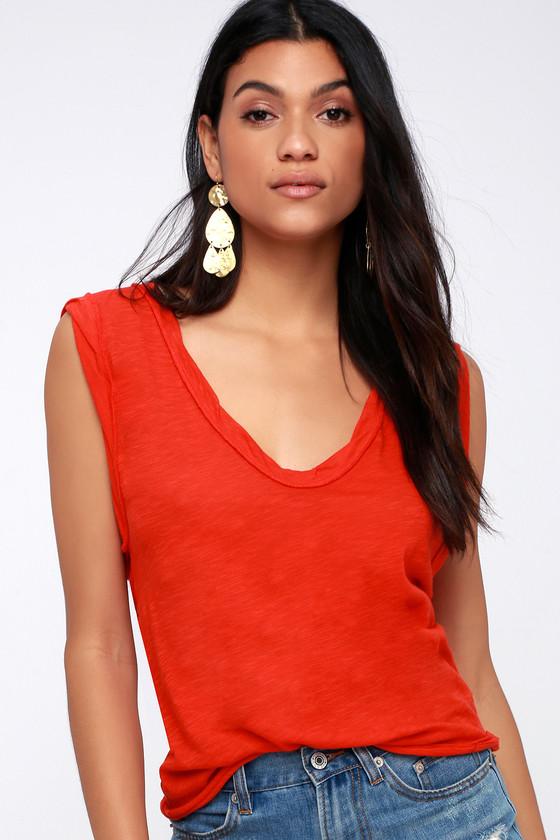 Free People Cleo Red V-neck Tee | Lulus