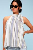 Topsail Blue And Yellow Striped Tie Neck Top | Lulus