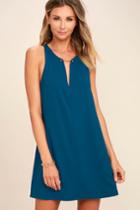 Lulus | Near Or Bar Teal Blue Shift Dress | Size X-small | 100% Polyester