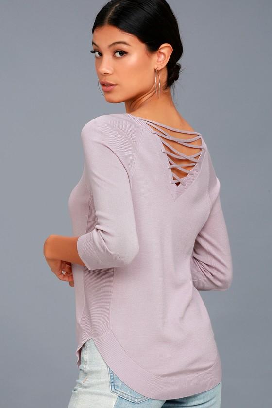 Olive + Oak | Allan Mauve Lace-up Sweater Top | Size Large | Purple | Lulus