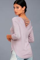 Olive + Oak | Allan Mauve Lace-up Sweater Top | Size Large | Purple | Lulus