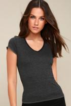 Project Social T Mardi Charcoal Grey Ribbed Tee | Lulus