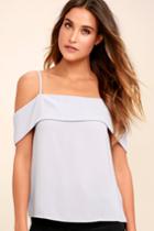 Lulus | Play A Tune Grey Off-the-shoulder Top | Size Large | 100% Polyester