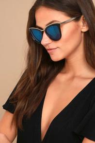Lulus Style First Black And Blue Mirrored Sunglasses