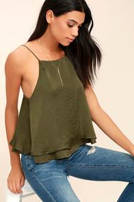 Lulus Listen Carefully Olive Green Satin Crop Top