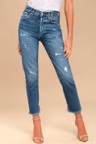 Agolde | Jamie High Rise Medium Wash Distressed Cropped Jeans | Size 26 | Blue | Lulus