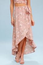 Ppla Sophina Blush Pink Floral Print Wrap Midi Skirt | Lulus