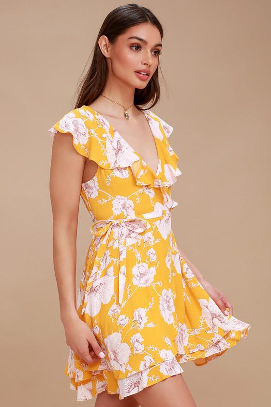 Free People French Quarter Yellow Floral Print Wrap Dress | Lulus