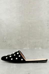 Yoki Vivika Black Velvet Pearl Pointed Toe Mules