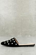 Yoki Vivika Black Velvet Pearl Pointed Toe Mules