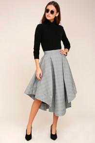 C/meo We Woke Up Grey Plaid Midi Skirt