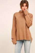 Evidnt | Maitland Light Brown Funnel Neck Sweater | Size Large | Lulus