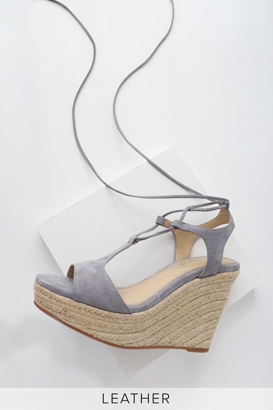 Splendid Fianna Grey Genuine Suede Leather Lace-up Espadrille Wedges | Lulus