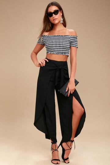 Jealous Tomato Doozie Black Tie-front Wide-leg Pants | Lulus