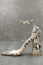 Machi | Zaya Snake Print Studded Ankle Strap Heels | Size 10 | Beige | Vegan Friendly | Lulus