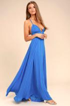 Lulus | Elevate Blue Embroidered Maxi Dress | Size Medium | 100% Polyester