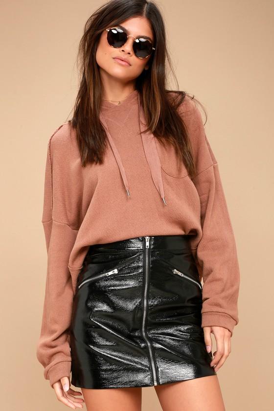 J.o.a. | Calabria Black Patent Vegan Leather Mini Skirt | Size X-small | 100% Polyester | Vegan Friendly | Lulus