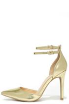 Wild Diva Lounge Regal Ease Gold Ankle Strap Pumps