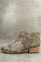Seychelles Lantern Taupe Suede Leather Embroidered Ankle Booties