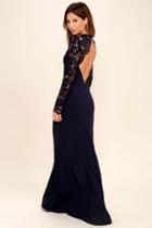 Lulus Whenever You Call Navy Blue Lace Maxi Dress