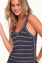 Kagan Slate Blue Striped Ribbed Knit Tank Top | Lulus