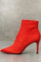 Steven | Logic Red Genuine Suede Leather Ankle High Heel Boots | Size 5.5 | Lulus