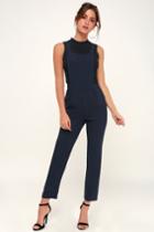Over It Navy Blue Woven Overalls | Lulus