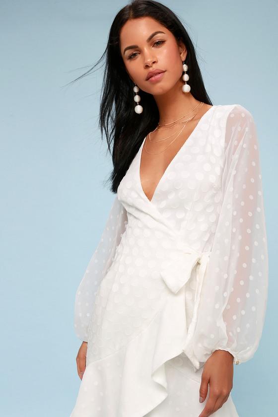 Keepsake See You Now White Polka Dot Long Sleeve Wrap Dress | Lulus